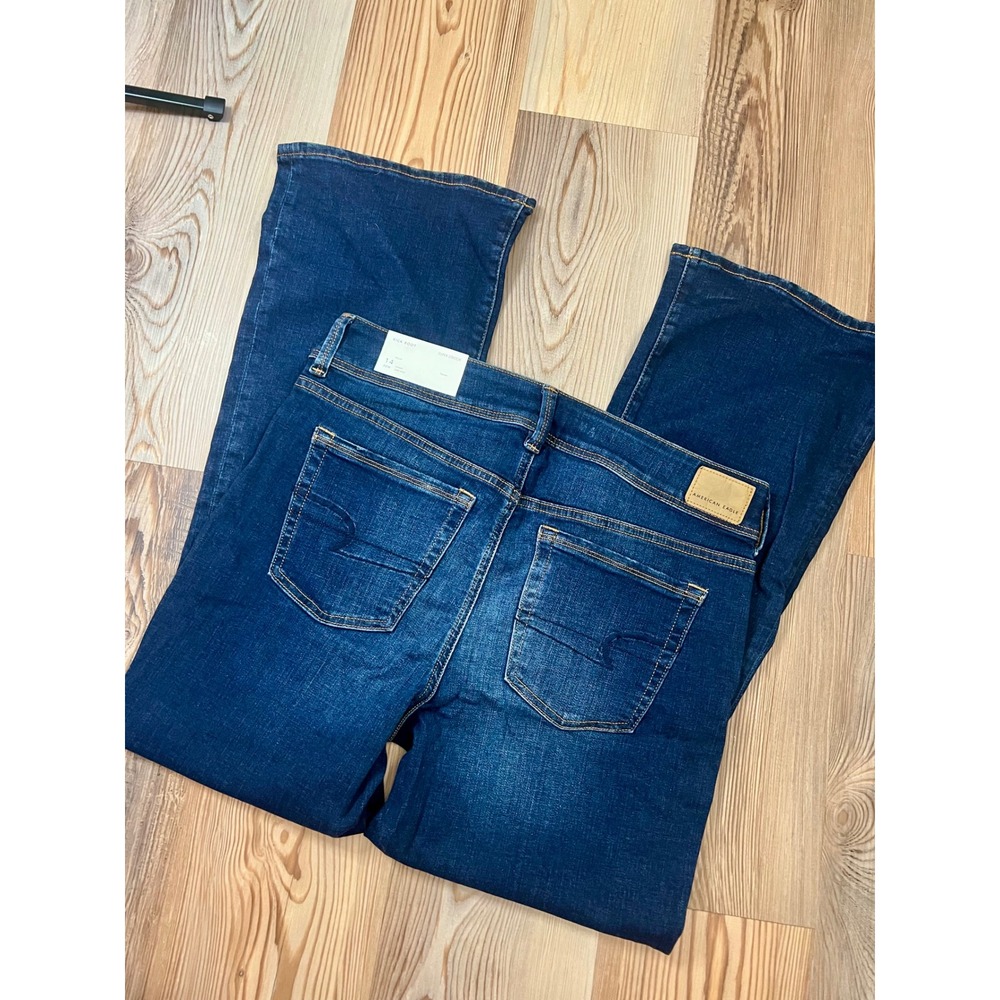 American Eagle Kick Boot Stretch Low Rise Dark Wash Jeans Womens 14 Short NWT - Picture 3 of 5